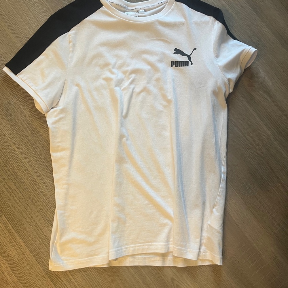 Puma White Tee with Black Shoulder Accents